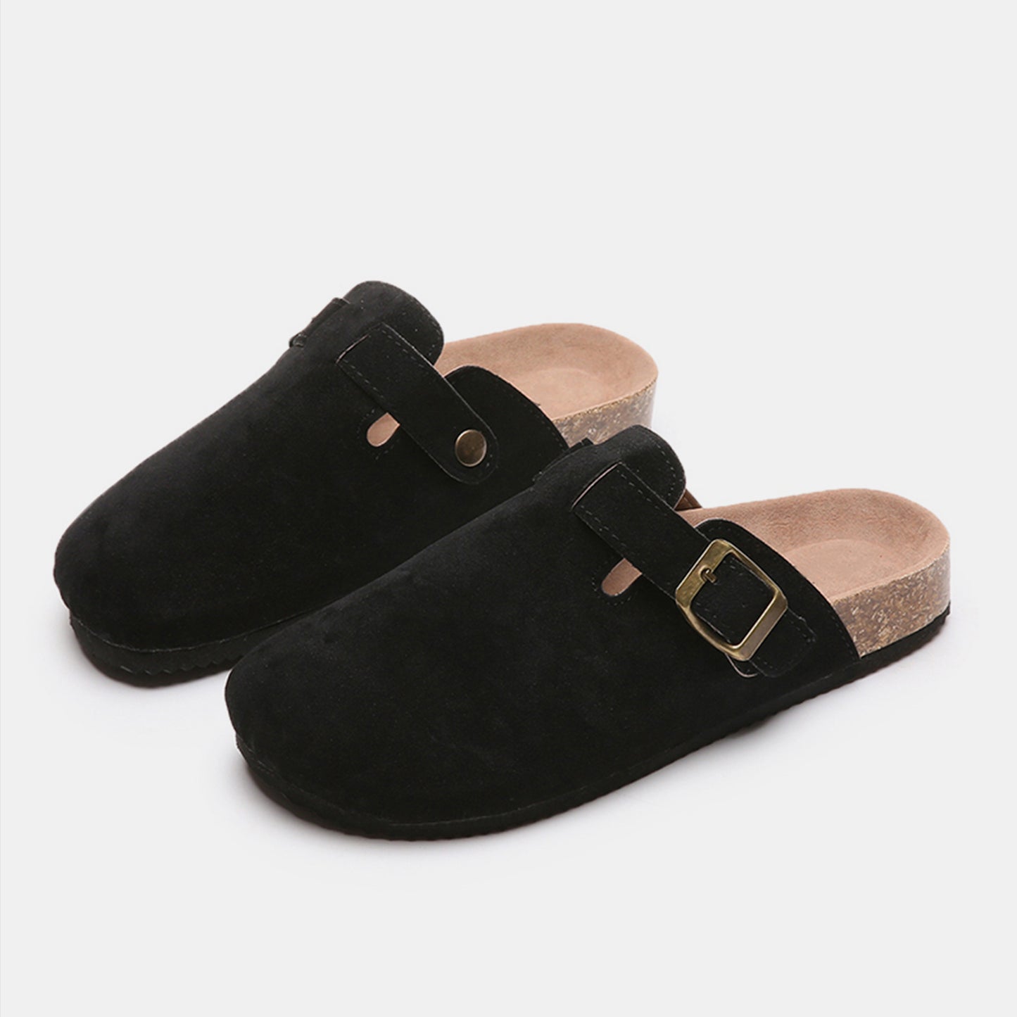 Suede Closed-Toe Buckle Slides