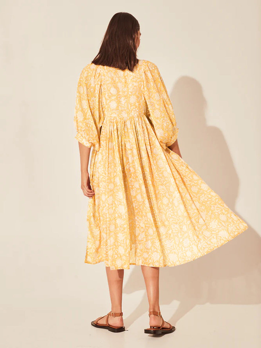 Printed Floral Lantern Sleeve Dress
