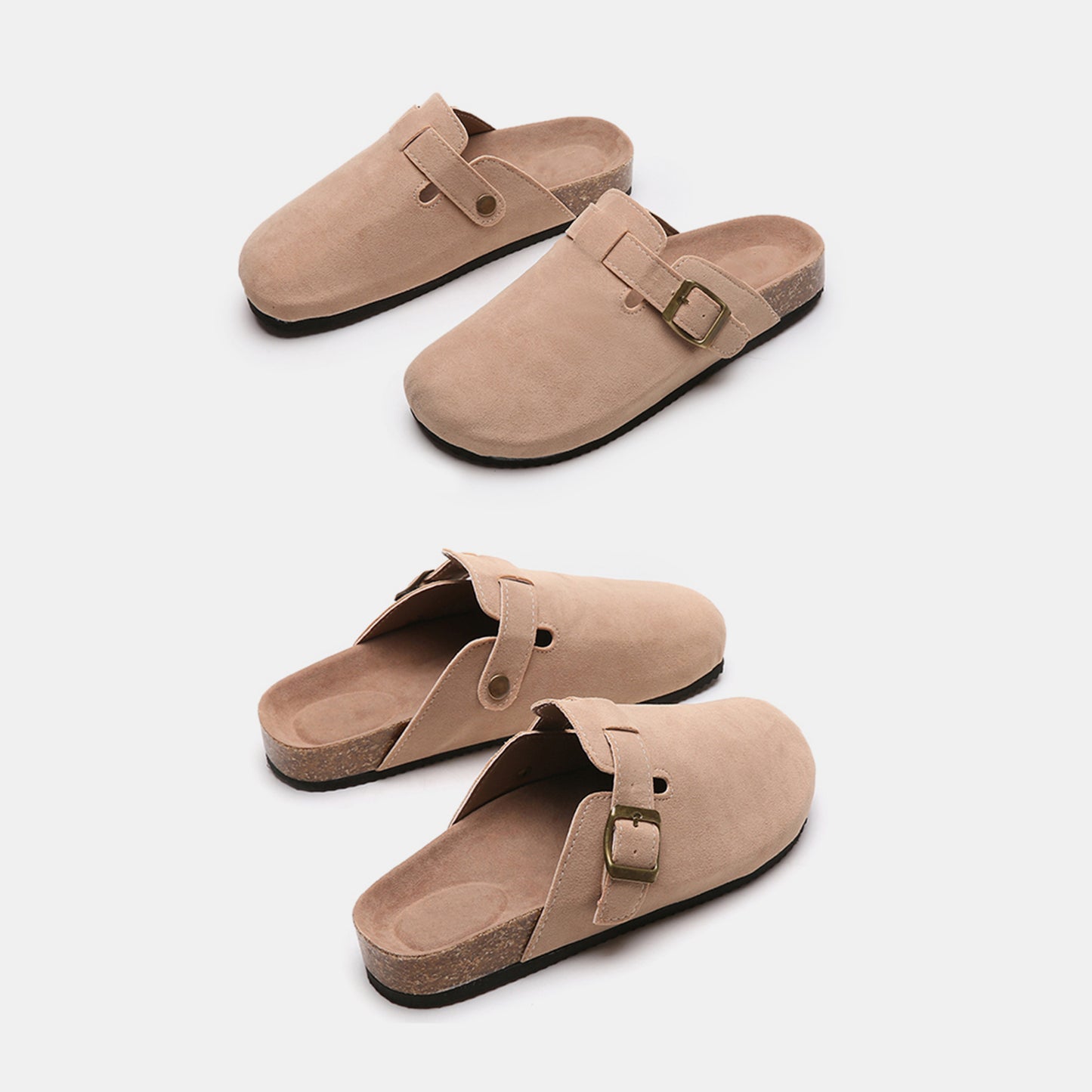 Suede Closed-Toe Buckle Slides