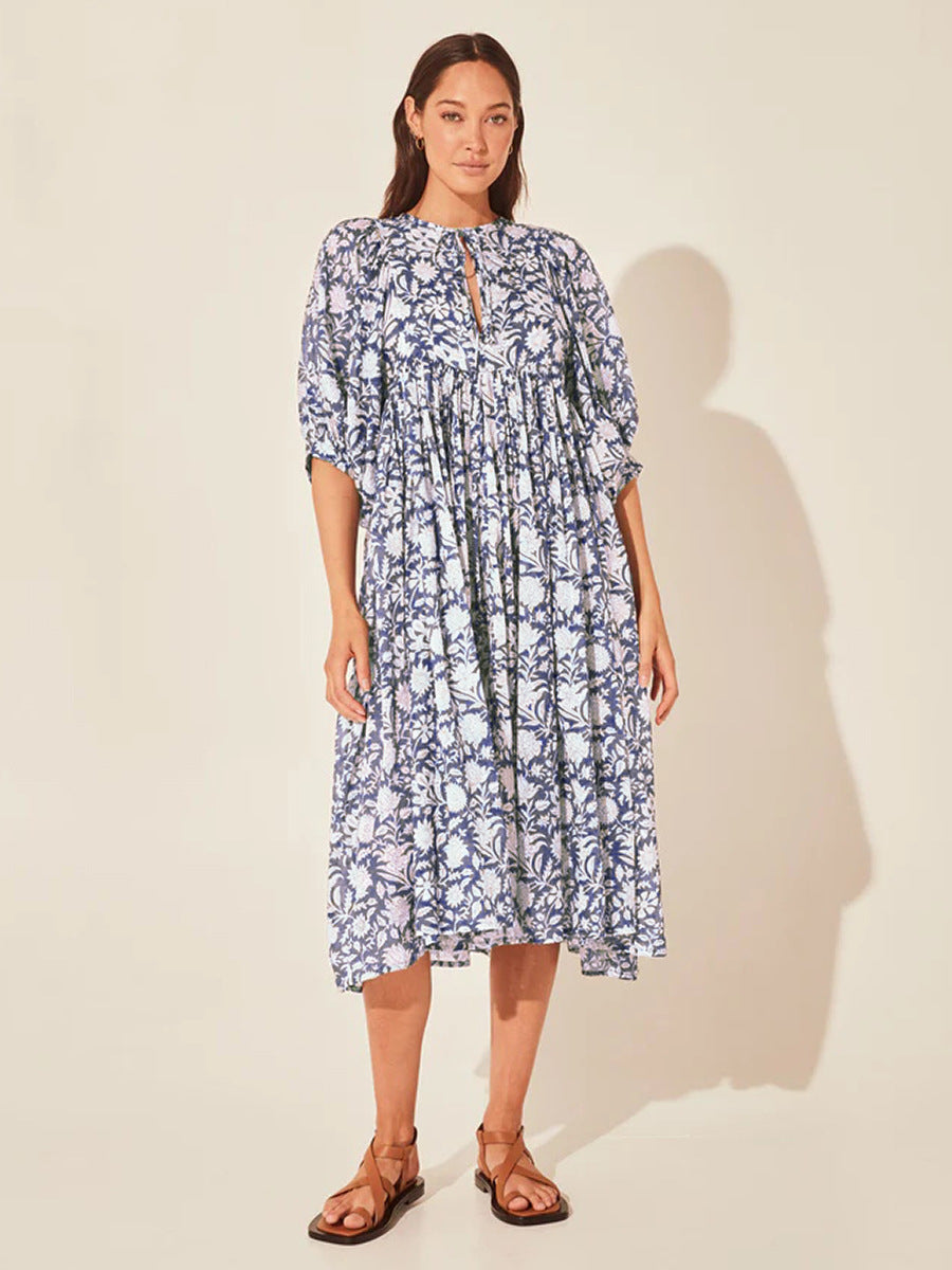 Printed Floral Lantern Sleeve Dress