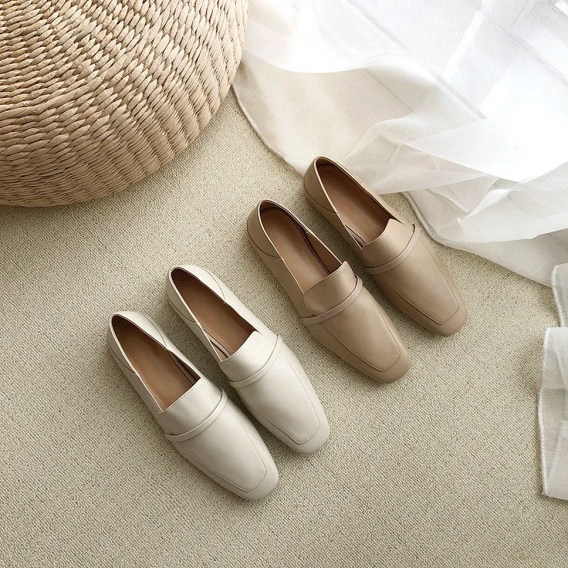 Square Toe Leather Loafers