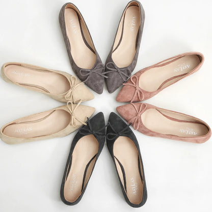 Faux-Suede Pointed-Toe Ballet Flats