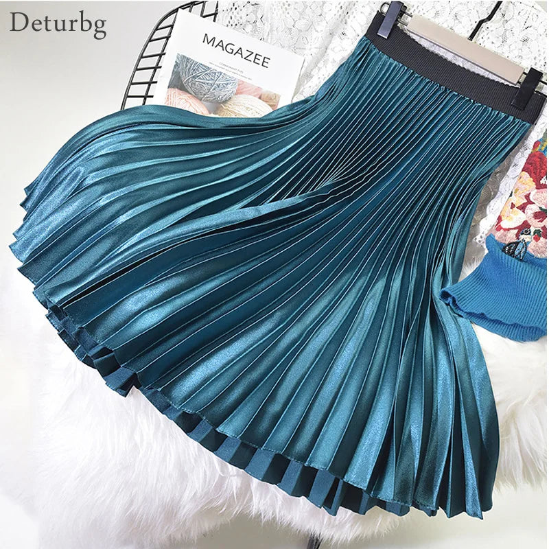 Metallic Pleated Midi Skirt