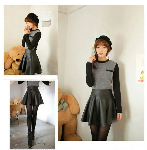Faux-Leather Vintage Mini Skirt
