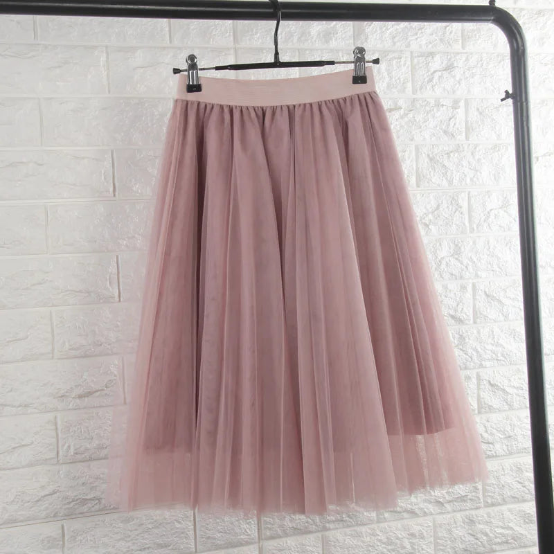Tulle Pleated Midi Skirt