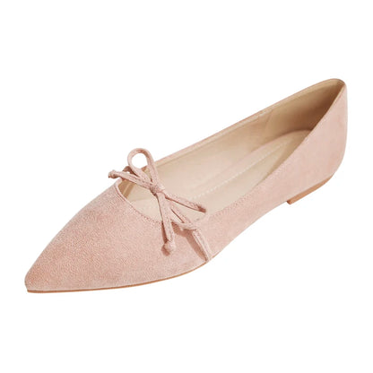 Faux-Suede Pointed Bow Ballet Flats