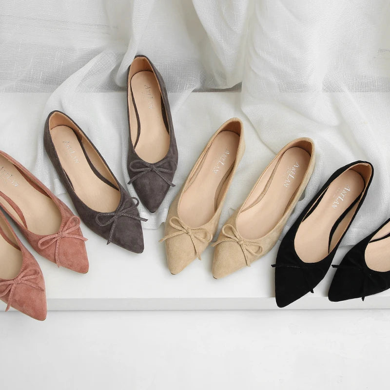 Faux-Suede Pointed-Toe Ballet Flats