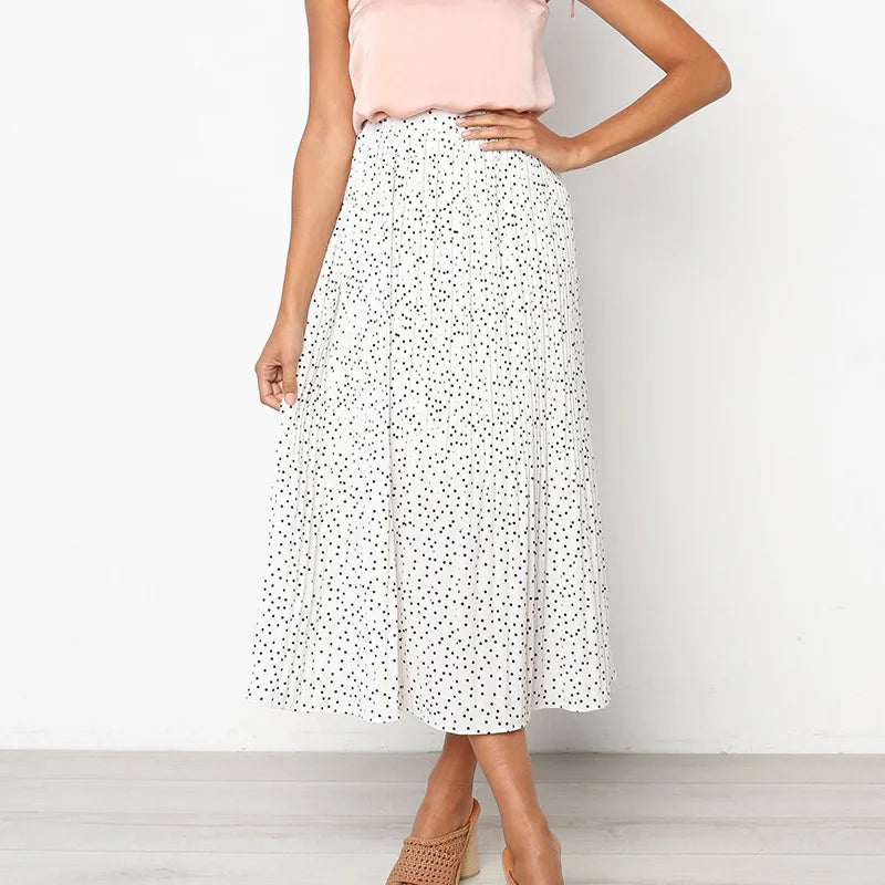Pleated Polka-Dot Midi Skirt
