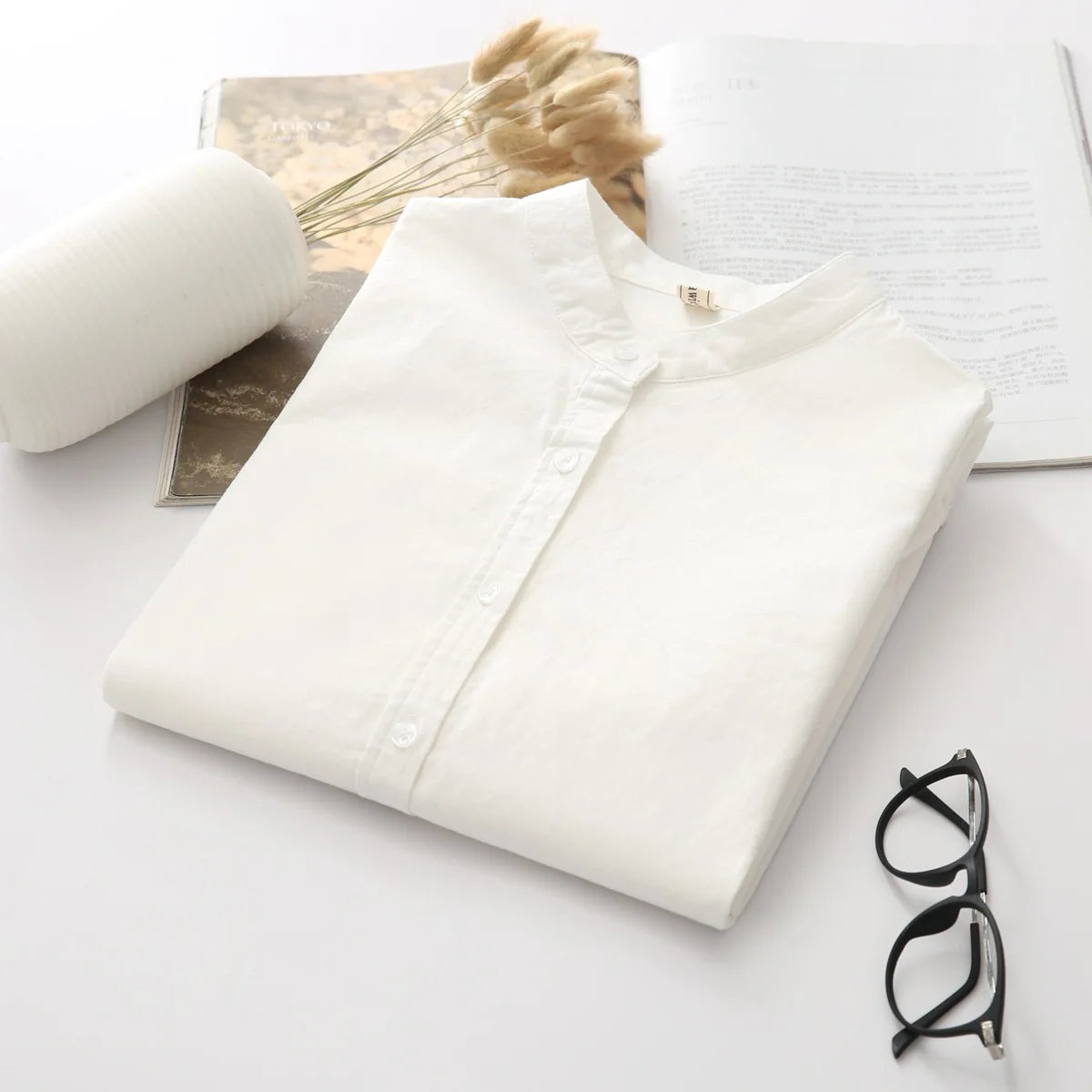 Cotton Stand-Collar Blouse