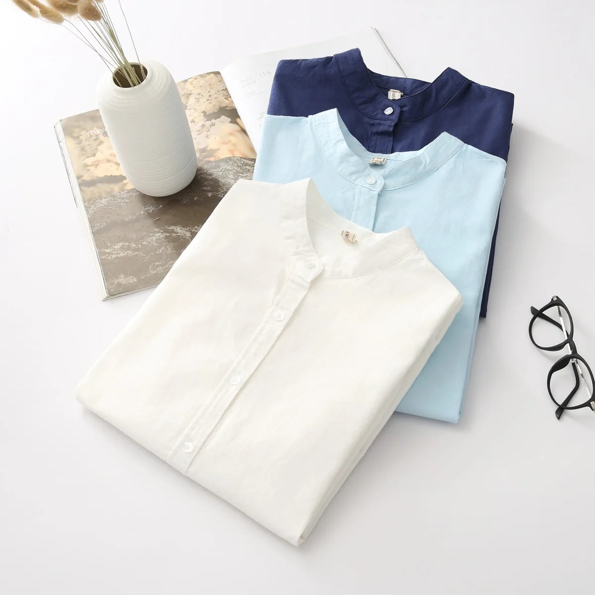 Cotton Stand-Collar Blouse