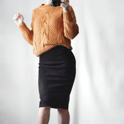 Suede Cotton-Blend Stretch Pencil Skirt