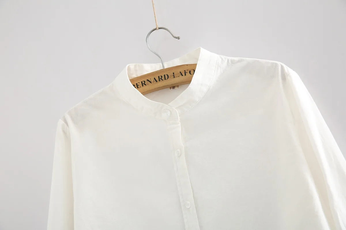 Cotton Stand-Collar Blouse