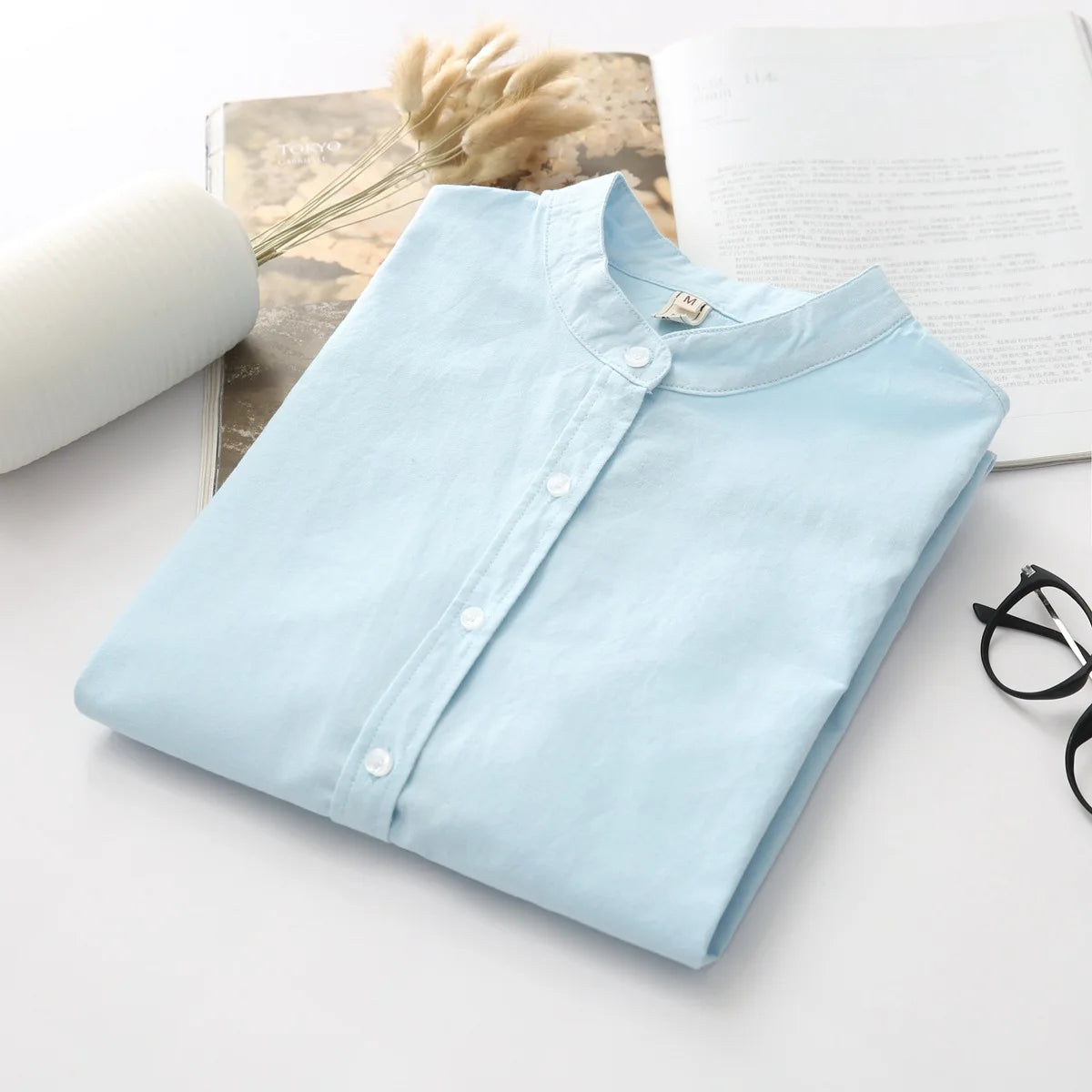 Cotton Stand-Collar Blouse