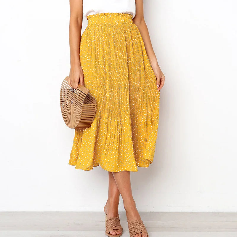 Pleated Polka-Dot Midi Skirt