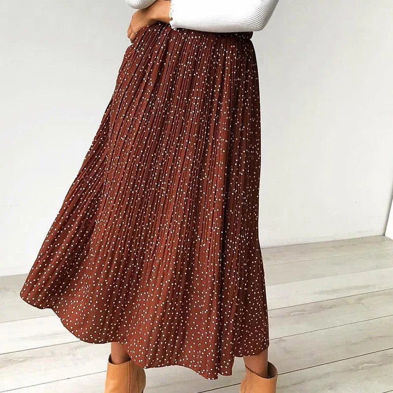 Pleated Polka-Dot Midi Skirt