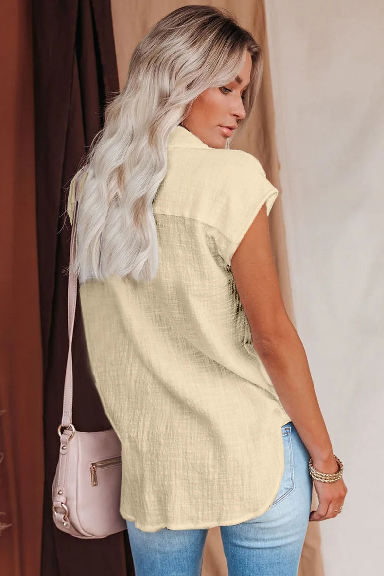 Cotton Linen Short-Sleeved Button-Down Shirt