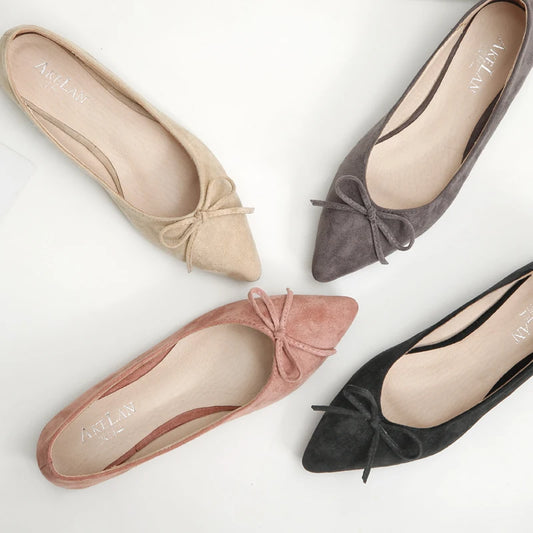 Faux-Suede Pointed-Toe Ballet Flats