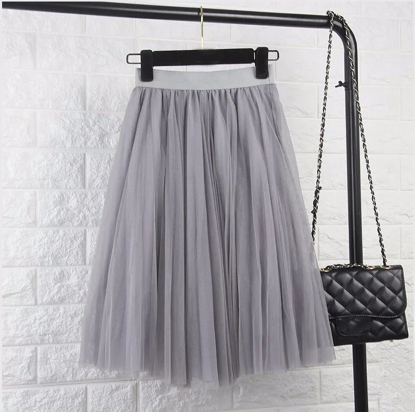 Tulle Pleated Midi Skirt