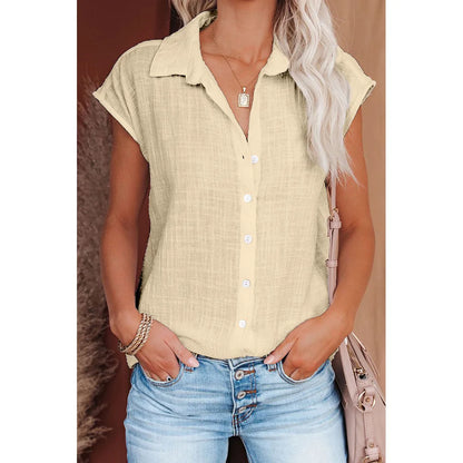 Cotton Linen Short-Sleeved Button-Down Shirt