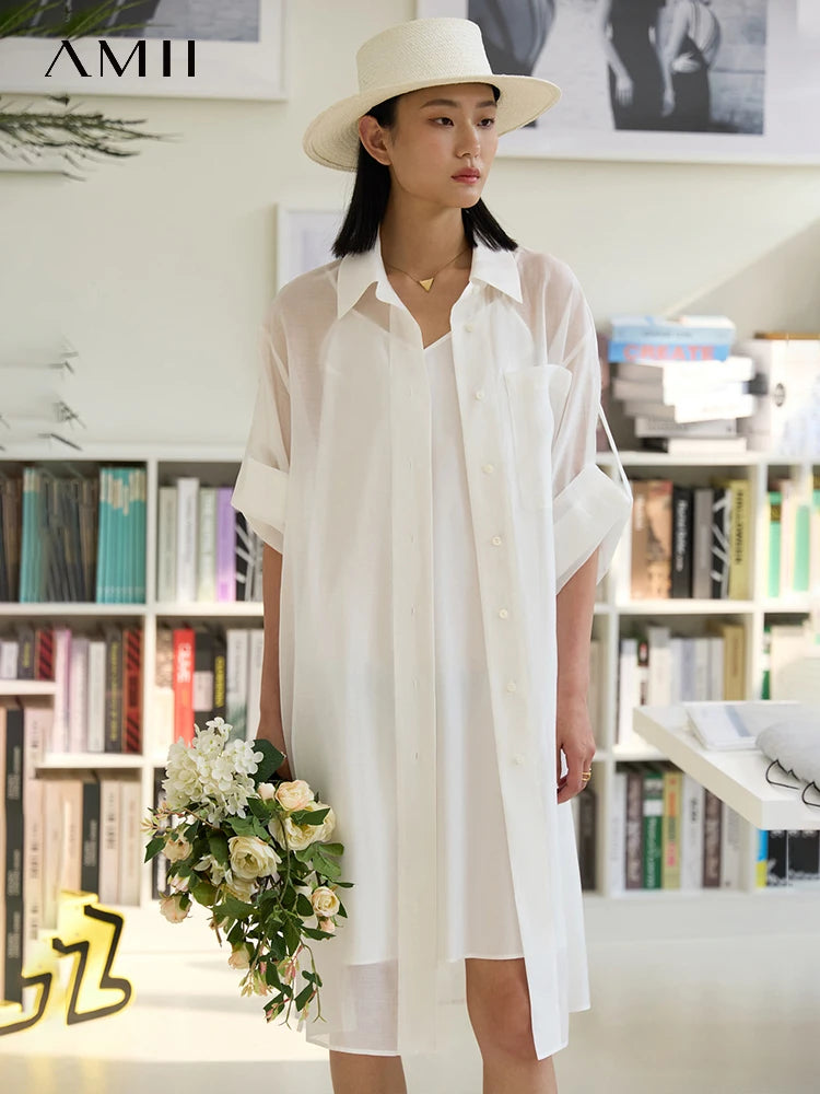 Amii Sheer Belted Shirt Dress