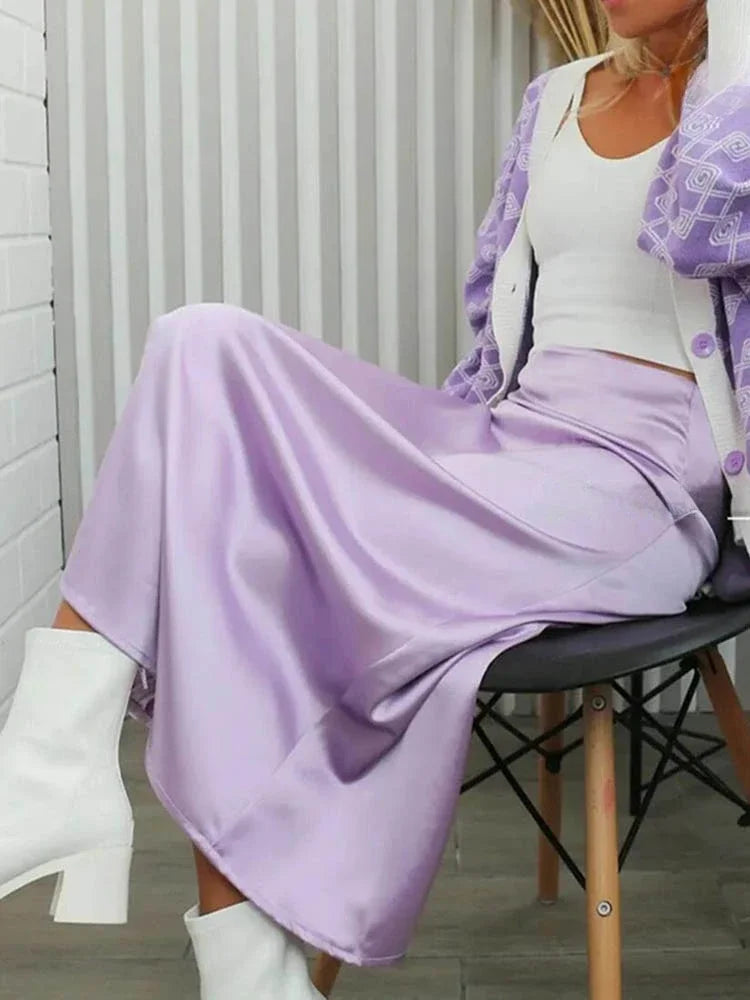 Satin A-Line Midi Skirt