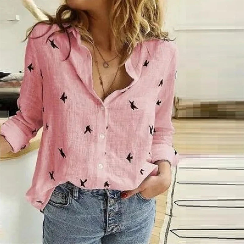 Linen Button-Down Long-Sleeved Shirt