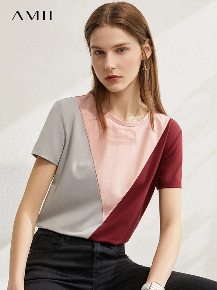 Amii Cotton-Blend Color Block Short-Sleeved Top