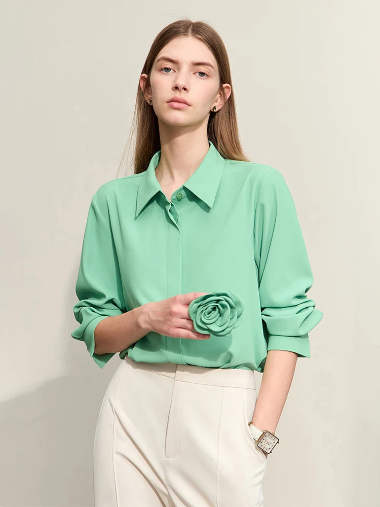 Amii Chiffon Button-Down Flower-Lapel Blouse