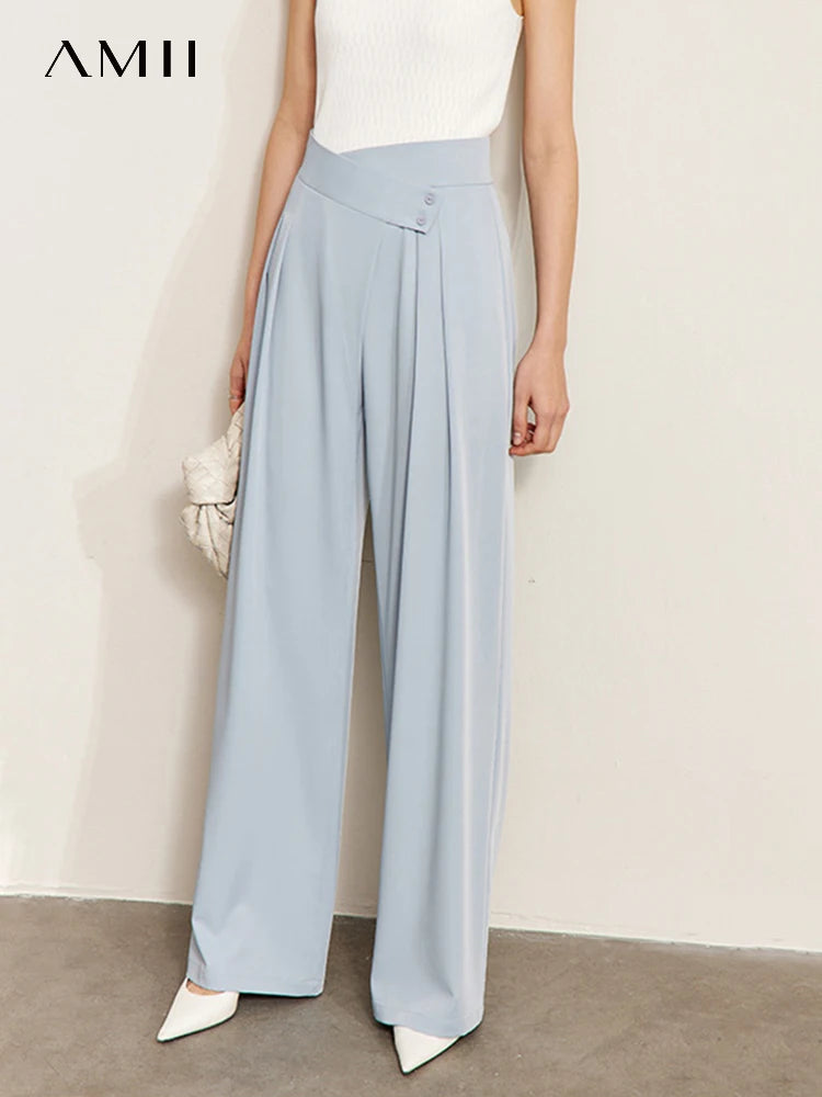 Amii Asymmetric Waist Wide-Leg Trousers