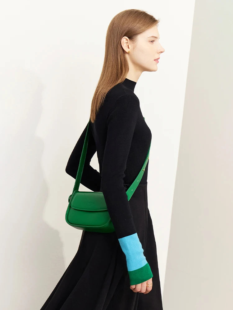 Amii Wool-Blend Color Block Sleeve Turtleneck