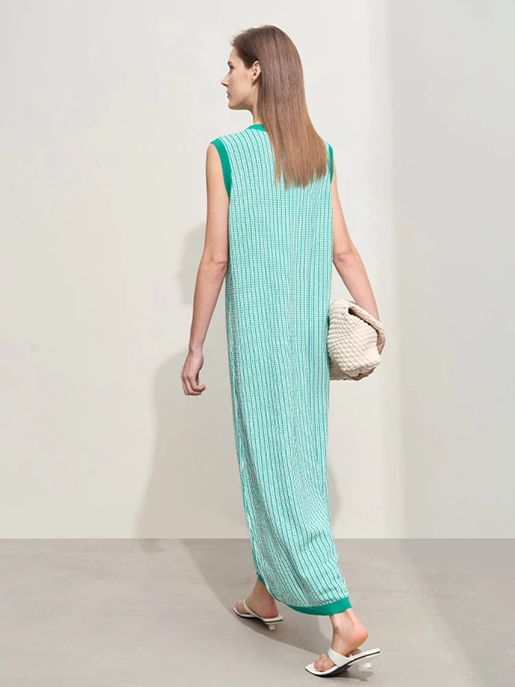 Amii Knit Sleeveless Pinstripe Maxi Dress
