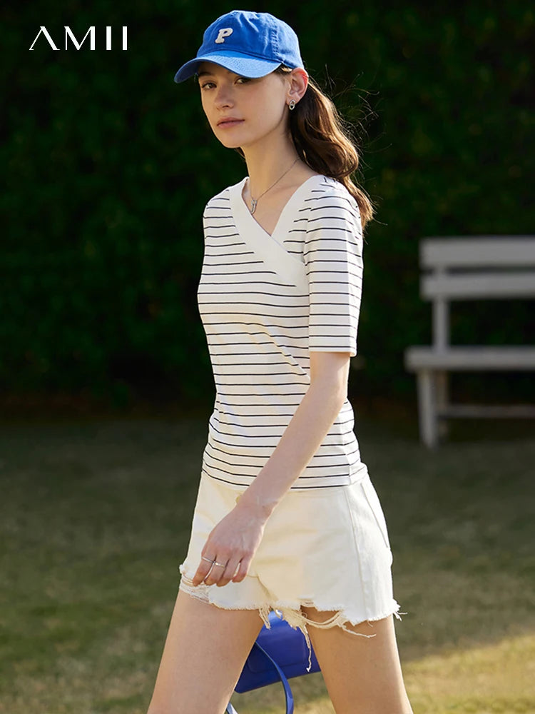 Amii Cotton Asymmetrical Short-Sleeved Top