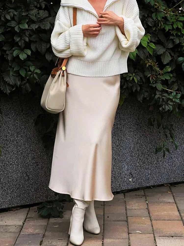 Satin A-Line Midi Skirt