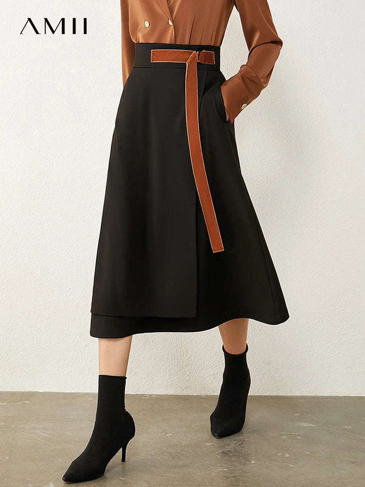 Amii Belted Midi Wrap Skirt