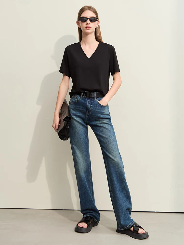 Amii Viscose V-Neck Short-Sleeved Shirt