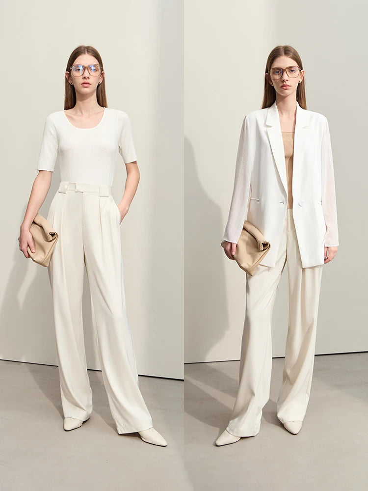 Amii Belted Twill Wide-Leg Pants