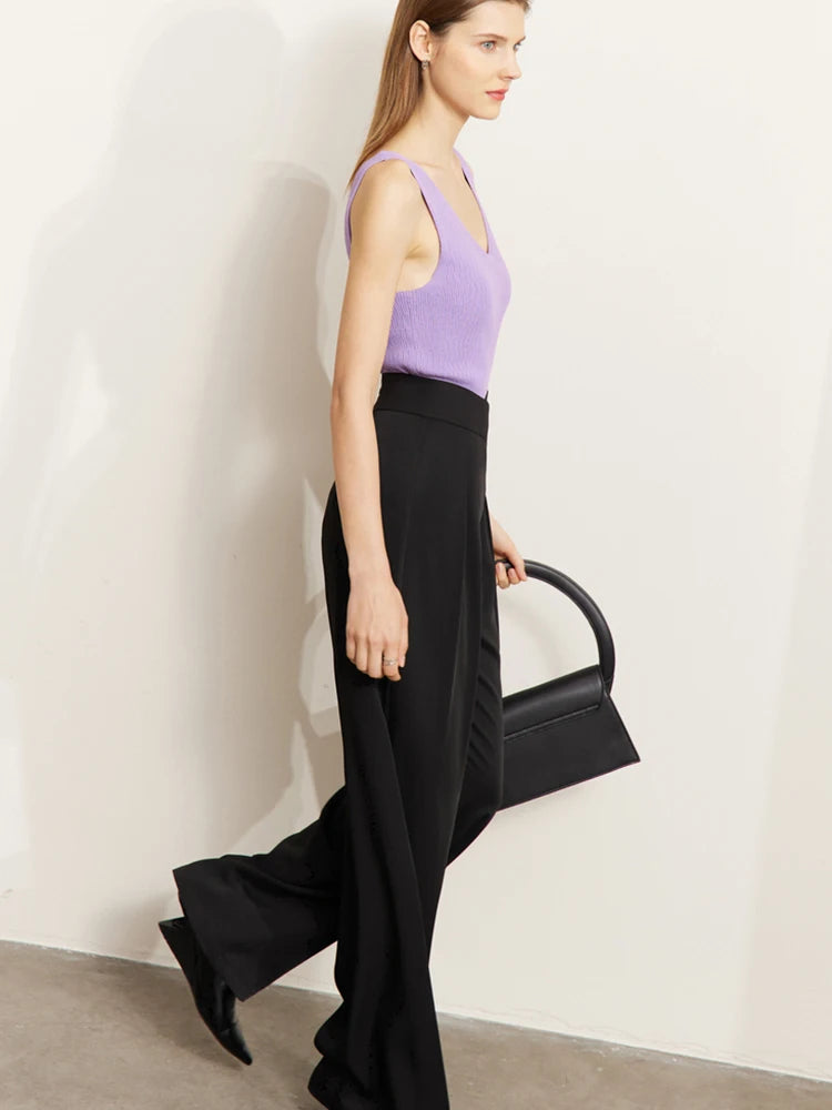 Amii Asymmetric Waist Wide-Leg Trousers