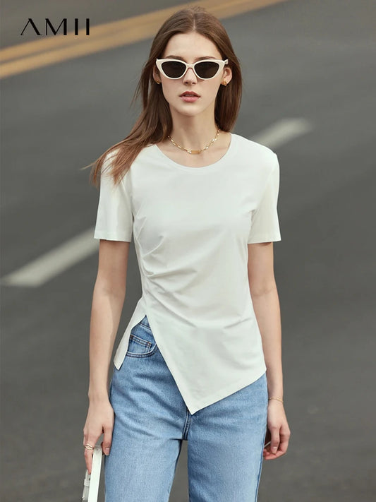 Amii Asymmetrical Cotton Short-Sleeved Top