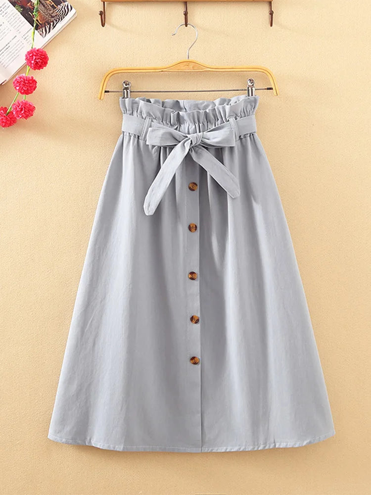 Cotton-Blend Button-Down Knee-Length Skirt
