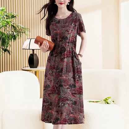 Short-Sleeved Cotton-Blend Midi Dress