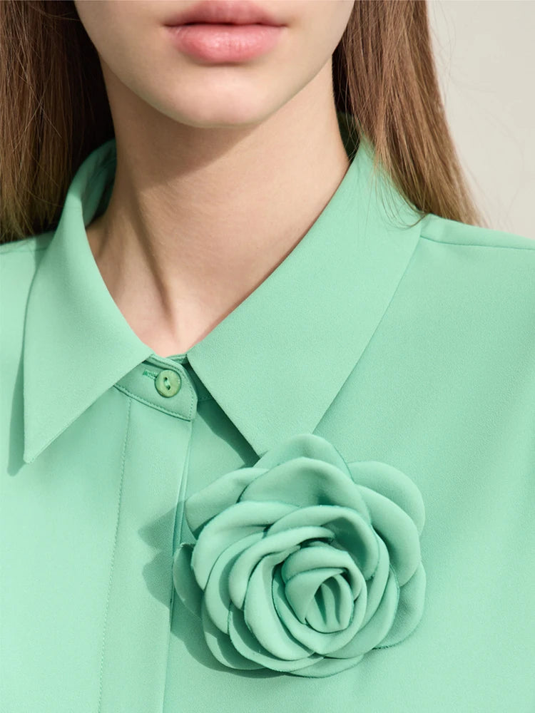 Amii Chiffon Button-Down Flower-Lapel Blouse
