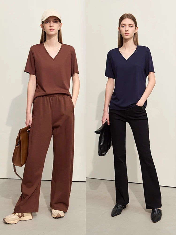 Amii Viscose V-Neck Short-Sleeved Shirt