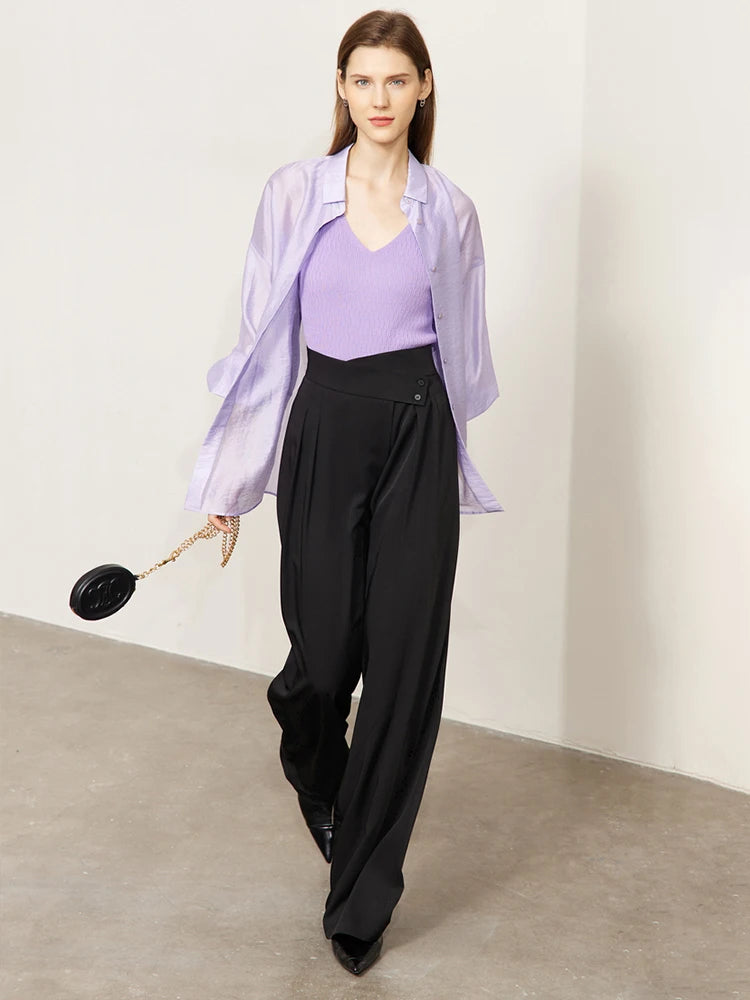 Amii Asymmetric Waist Wide-Leg Trousers