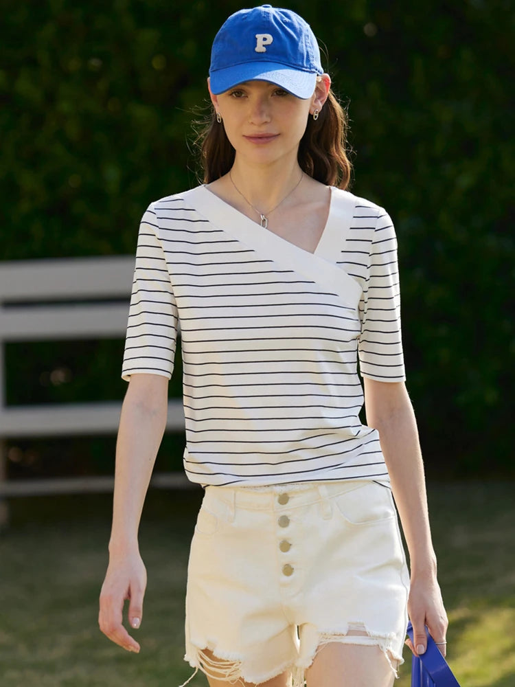 Amii Cotton Asymmetrical Short-Sleeved Top