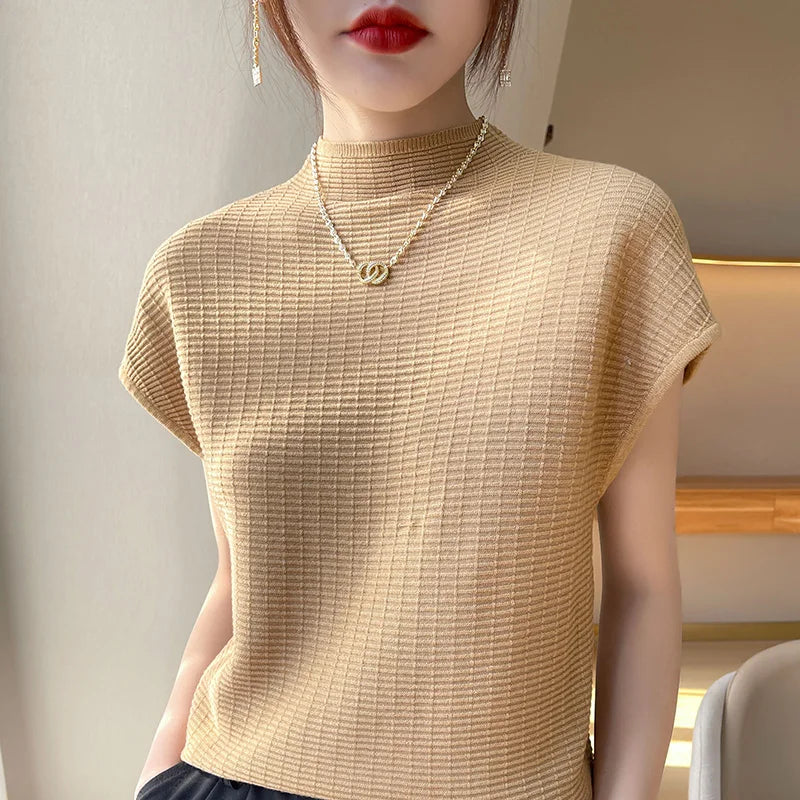 Beliarst Cap-Sleeved Cotton-Knit Blouse