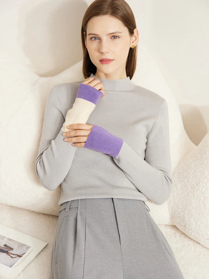 Amii Wool-Blend Color Block Sleeve Turtleneck