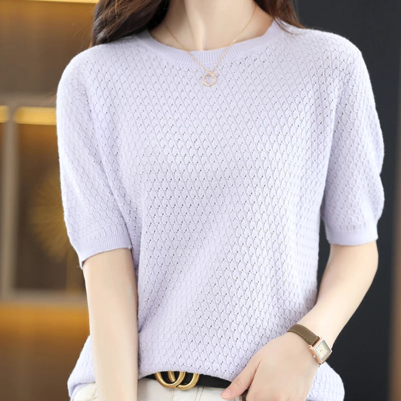 Beliarst Cotton Waffle-Knit Short-Sleeved Top