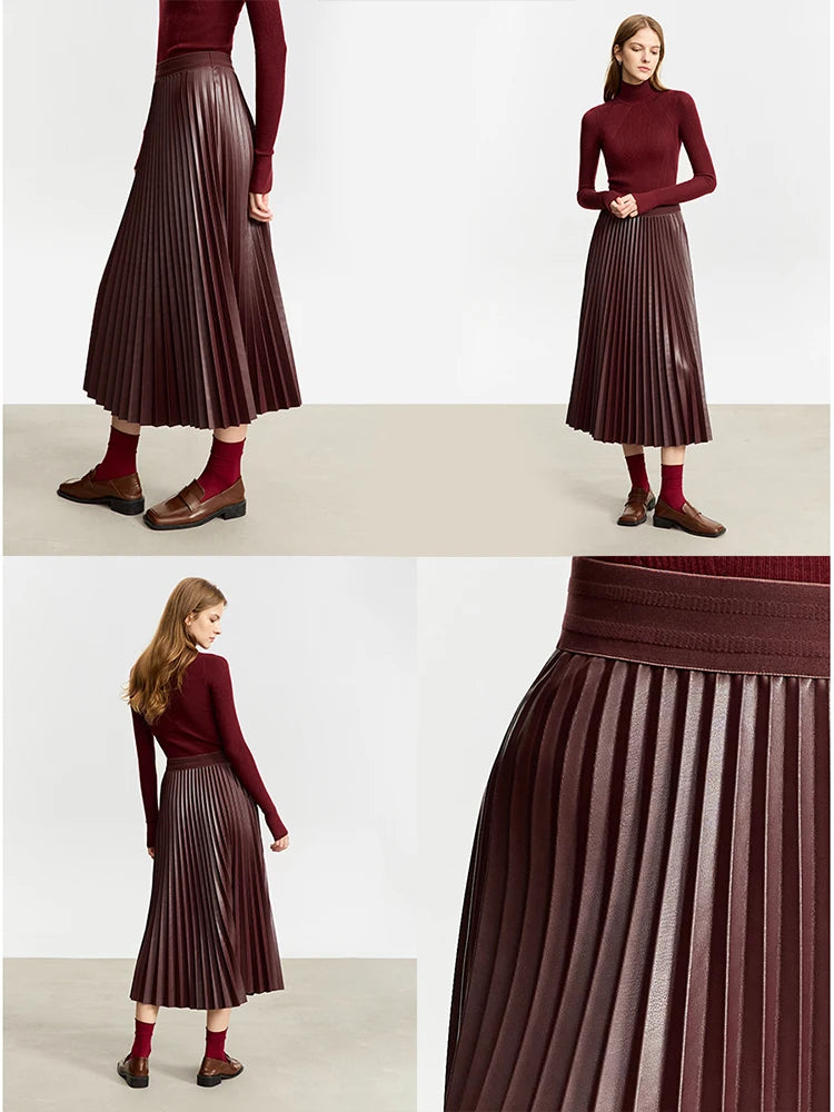 Amii Faux-Leather Pleated Midi Skirt