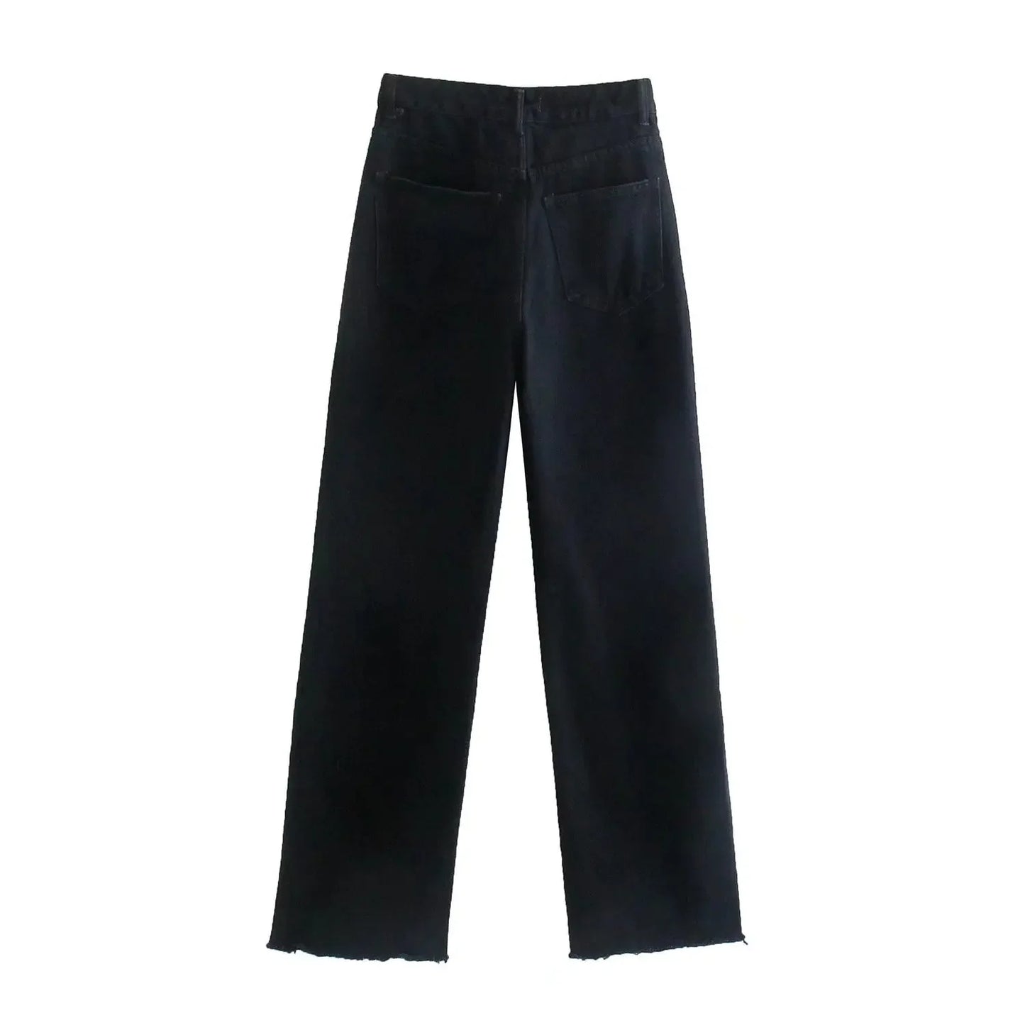 Straight-Leg Frayed Hem Pants