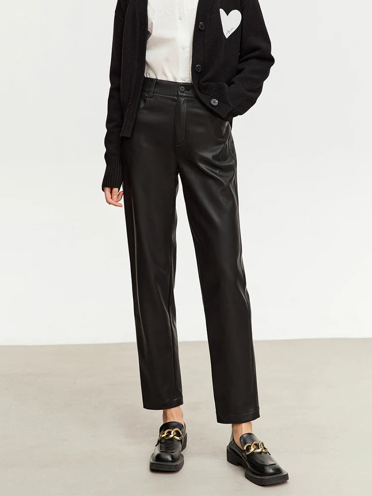 Amii Faux-Leather Slim-cut Ankle Pants